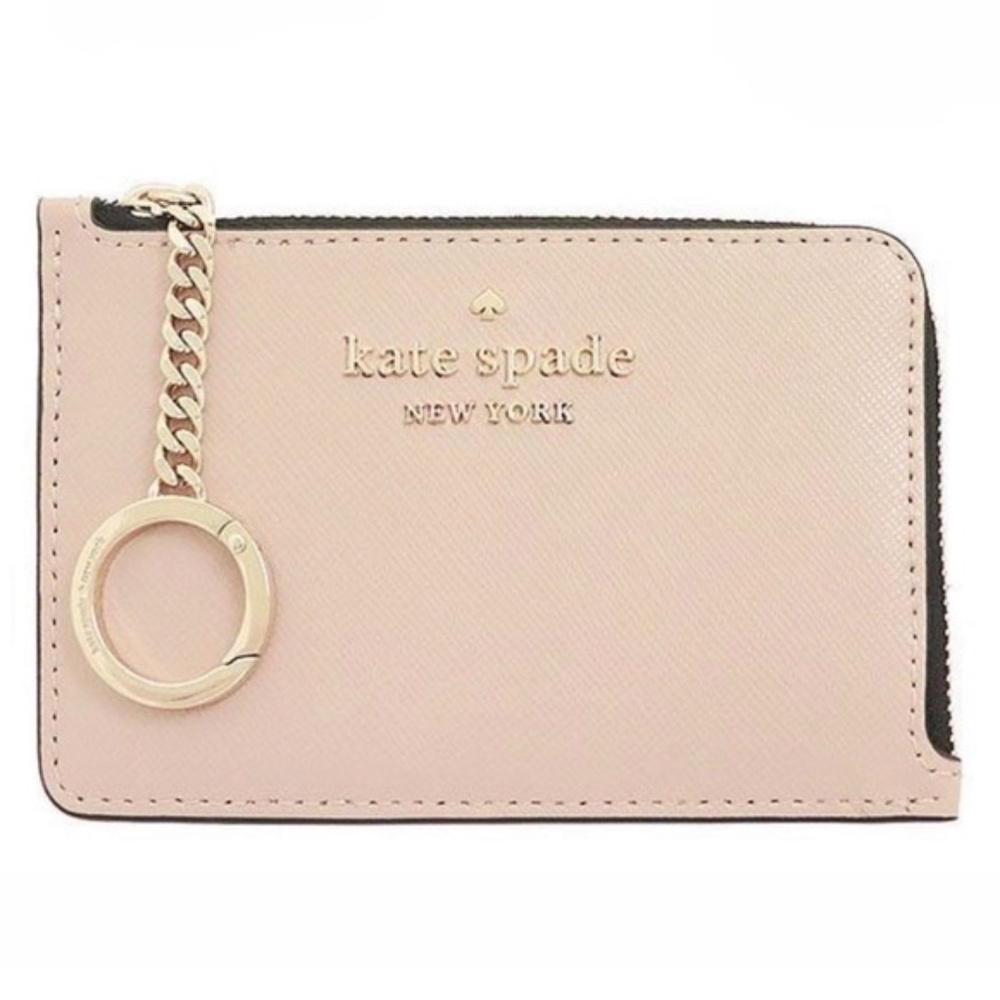 Kate Spade Darcy L-Zip Keyring Card Holder Wallet Color Warm Taupe and Black EUC